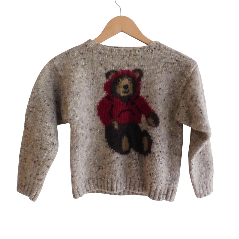 Vintage LL Bean Wool Alpaca Bear Sweater Sz Medium Beige Unisex Childs Kids
